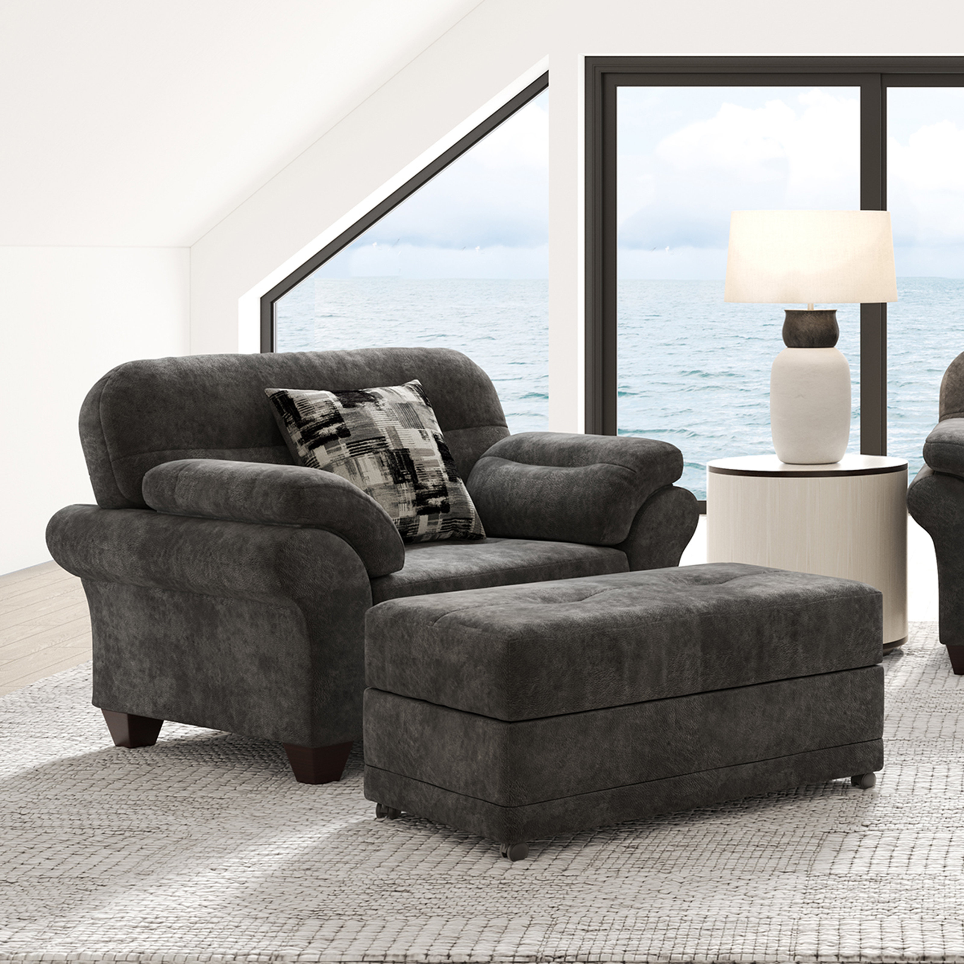 Lark Manor Alfiera 58 W Polyester Chair and a Half and Ottoman Wayfair